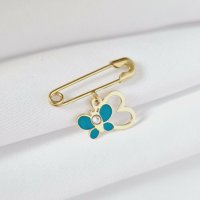 Brosa Ac de siguranta - Fluture in zbor de culoare – Argint 925 placat cu Aur Galben 18K - Email turcoaz & Cristal Swarovski - 1