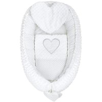 Set 3 piese New Baby Luxury Baby Nest cu paturica si pernuta in forma de inima Minky Heart White - 1