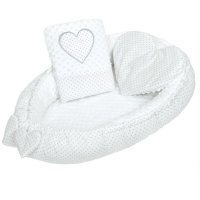Set 3 piese New Baby Luxury Baby Nest cu paturica si pernuta in forma de inima Minky Heart White - 2