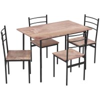Set 5 Piese HOMCOM cu Masă Dreptunghiulară și 4 Scaune Moderne din MDF și Oțel, 110x70x75 cm, Maro | Aosom Romania - 1