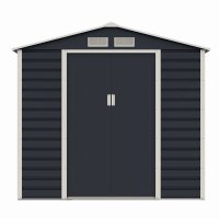 Căsuță de grădină metalică premium MESTERINO Evan-A, Gri/Bej, dimensiuni 213x131x192 cm, cu uși culisante și bază metalică - 1