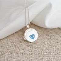 Medalion Scanteia Albastra - Locket cu poze in interior - Argint 925 si Zirconii - 1