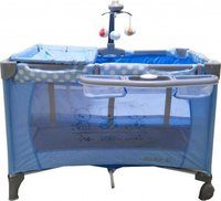 Patut pliabil Baby Care PRO FMAT Albastru cu 2 niveluri, melodii si carusel cu jucarii - 4