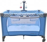 Patut pliabil Baby Care PRO FMAT Albastru cu 2 niveluri, melodii si carusel cu jucarii - 2