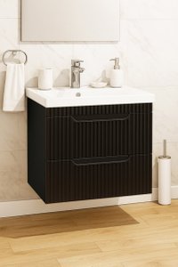 Set Baza front MDF si Lavoar seria 733, suspendata cu sertare, 60 cm, negru - 1