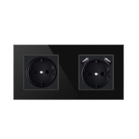 Priza Techstar® Crystal TSU2, Dubla, 2 x USB, 2.1 A, Culoare Negru Onyx, Sticla Securizata, 16A - 3