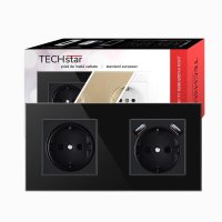 Priza Techstar® Crystal TSU2, Dubla, 2 x USB, 2.1 A, Culoare Negru Onyx, Sticla Securizata, 16A - 1