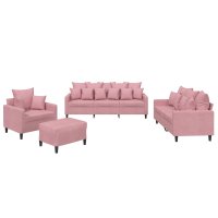 Set canapele roz din catifea, 4 piese, cu perne incluse - 1