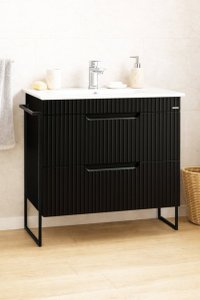 Set Baza Front MDF si Lavoar Seria 033, Cadru Metalic cu Sertare, 80 cm, Negru - 1