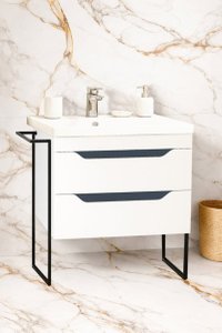 Set Baza Front MDF si Lavoar 756, Sertare, Cadru Metalic, 70 cm, Alb si Antracit - 1
