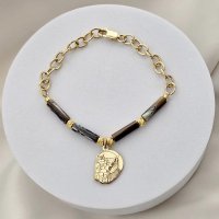 Bratara Bufnita Aurie - Perle Tubulare metalizate & Bilute - Argint 925 placat cu Aur 18K - 1