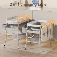 Set de baie 2 in 1 pentru copii, Little Mom, cu masuta de infasat, Salteluta cu masuratoare integrata, cadita cu termometru digital incorporat, dimensiune 54 x 83 x 93 cm, Grey - 3