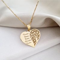 Lantisor personalizat - Pandantiv inima gravata cu nume si copacul iubirii - Argint 925 placat cu Aur Galben 18K - 1