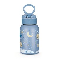 Sticla termos lichide, Petite&Mars, Whale Song, Din otel inoxidabil, Cu mentinere de temperatura calda pana la 12 h, Rece pana la 24 h, 350 ml, Fara BPA, Cu maner de transport, 12 luni+, Alb/Albastru - 1