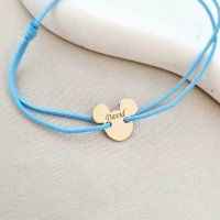 Bratara personalizata cu nume - Forma Cap Soricel - Argint 925 placat cu Aur Galben 18K - snur reglabil - 1