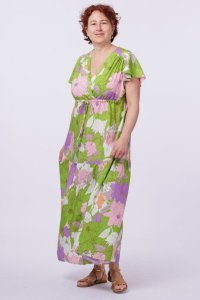 Rochie verde cu imprimeu floral si bust petrecut - 1
