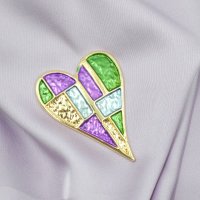 Brosa magnetica aurie, inima cu mov si verde - 1