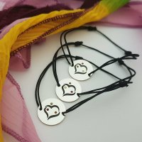 Set de 3 bratari personalizate cu email colorat - Model imbratisare pentru 3 persoane - Banuti din Argint 925 - Snur ajustabil - 1