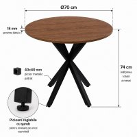 Masă Asterixa Rotundă Negru-Nuc pentru Bucătărie - 1