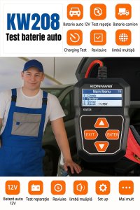 Tester Baterie Alternator Auto KONNWEI KW208, 12V, Test Incarcare, Pornire, Cranking, AGM, GEL, LiFePO4, afisaj LCD - 2