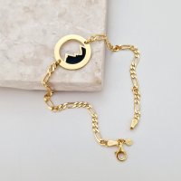 Bratara personalizata - Disc cu munte decupat - Argint 925 placat cu Aur Galben 18K - bratara barbati cu lant - 1