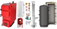 Pachet Cazan (centrala) pe combustibil solid, (lemn, carbune), Fornello Praktik 30 kW, Puffer 1000 litri, Cos Inox, Boiler, Vas Expansiune, Pompa, Fitinguri Montaj - 1