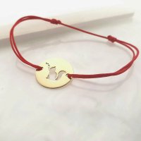 Bratara cu Banut de Aur Galben 14K - Pisica Decupata - Snur Reglabil - 1