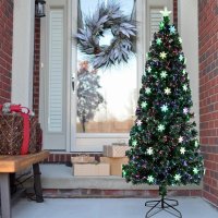 Brad artificial, cu fibra optica si fulgi de zapada, 180 cm, lumineaza multicolor - 5