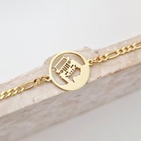 Bratara personalizata - Disc decupat cu simbol masina off road - Argint 925 placat cu Aur Galben 18K - bratara barbati cu lant - 1