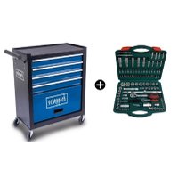 Scheppach TW1300 5909319900, carucior de atelier fara scule, cu 5 sertare, plus trusa Troy 26102 - 1