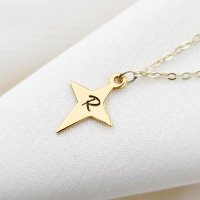 Lantisor Starlight - Zirconii Albe & Pandantiv Stea cu Initiala - Argint 925 placat cu Aur Galben 18K - 1