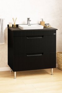 Set Baza Front MDF si Lavoar 633, 80 cm, Negru, cu Sertare - 1