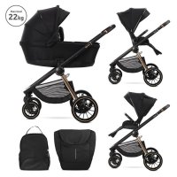 Carucior 2 in 1 pentru copii Lorelli Bianca Black, cadru din aluminiu, suspensii, cos landou individual cu maner de transport, geanta, greutate suportata 22 kg - 7
