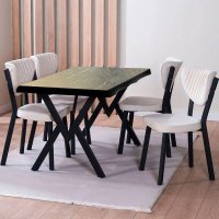 Set Masa Barton din MDF cu 4 Scaune din metal, culoare negru si bej, 140 cm - 1