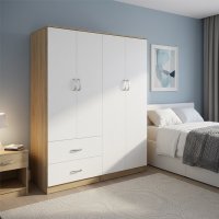 Dulap cu 4 usi, Athos, V3, Alb-Sonoma, 160x42x180 cm - 1
