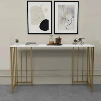 Masa de bucatarie tip bar A0081, alb si auriu, 150x35x90 cm - 1