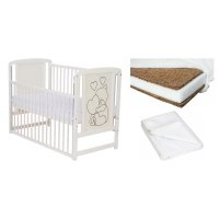 Set patut bebe Qmini Timmi Heart 120x60 cm, alb, cu laterala culisanta, saltea Babyneeds Cocos Confort II si protectie impermeabila - 1