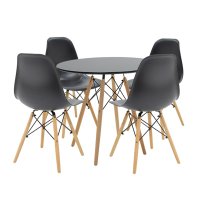 Set de 5 buc masa si scaune Julita nuanta negru-natural 80x80x73 cm - 1