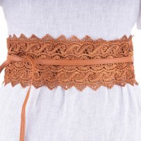 Curea lata camel de 8 cm cu aplicatie brodata - 1
