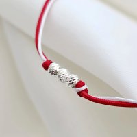 Bratara Martisor - 3 Bilute din Argint 925 - Snur combinat rosu&alb - 1