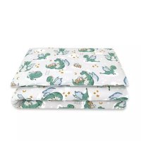 Set lenjerie patut junior 2 piese Qmini, bumbac Oeko Tex Standard 100, 140 x 200 cm, Dragons Gray - 1