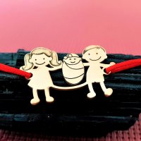 Bratara Familie 3 membri cu bebe - pandant Argint 925 placat cu Aur 18K - snur matase vegetala reglabil - 1