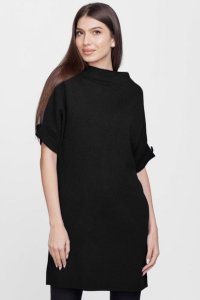 Rochie tricotata scurta cu maneca fluture si nasture, neagra, din vascoza - 1