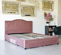Pat, 180 x 200 cm, Terasino roz cu 4 sertare, tapitat catifea, somiera inclusa - 4