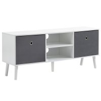 Mobilier TV cu 2 Rafturi Deschise, Orificii pentru Cabluri, MDF, 110x29x46.5cm Alb-Gri HOMCOM | Aosom Romania - 1
