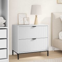 Noptiera alba cu 2 sertare, lemn compozit, 63.5 x 36 x 61 cm - 2