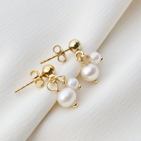 Cercei duo cu perle - Inchizatoare surub - Argint 925 placat cu Aur 18K - 1