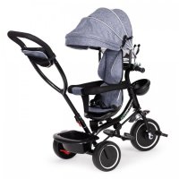 Tricicleta pentru copii Ecotoys JM-066-9 Gri cu sezut rotativ, de la 12 luni roti din spuma Eva, suport picioare, parasolar ajustabil si detasabil - 4