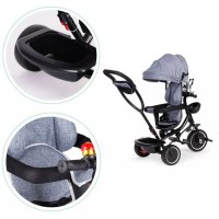Tricicleta pentru copii Ecotoys JM-066-9 Gri cu sezut rotativ, de la 12 luni roti din spuma Eva, suport picioare, parasolar ajustabil si detasabil - 6