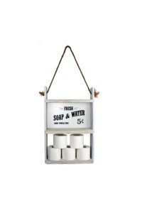 Resigilat:Raft din lemn cu sfoara Farmhouse Homs, 60 x 40 x 13 cm, alb antic - 1